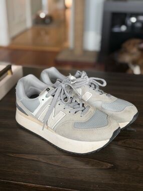 New Balance Light Gray Platform Sneakers